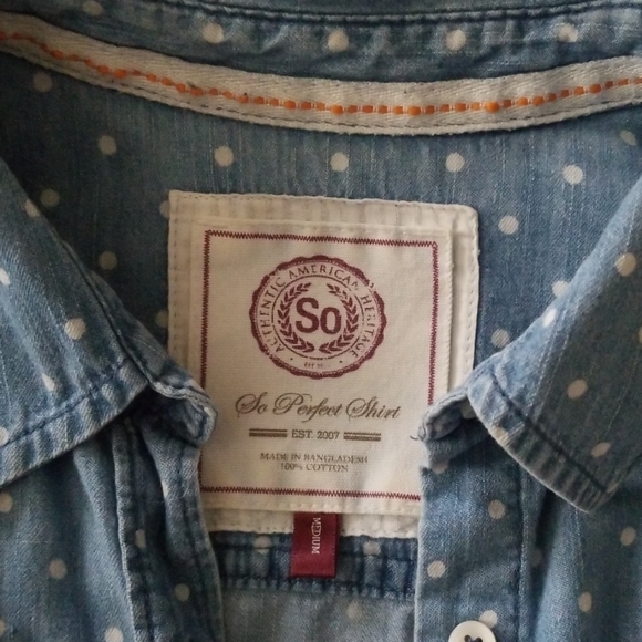 Chambray Polka Dot Long Sleeve Button Up - Picture 3 of 4